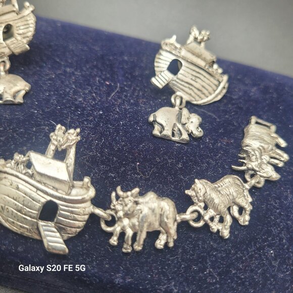 VTG 1995 BERGDORF GOODMAN Silver Noah's Ark Necklace, Bracelet and Earring Set - Picture 5 of 16